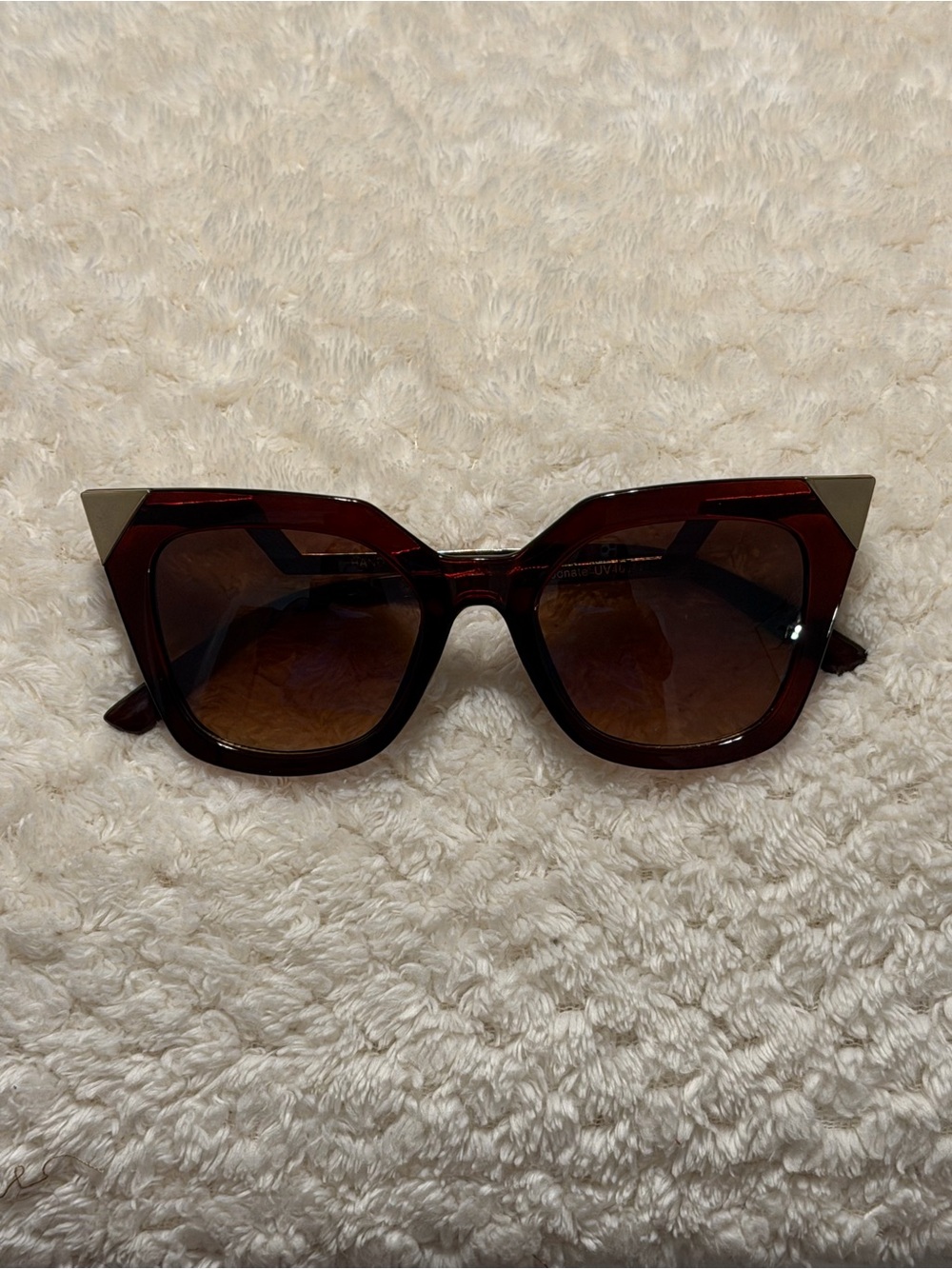 Free People Cat-Eye Sunglasses in Dark Brown with Gold Accents
